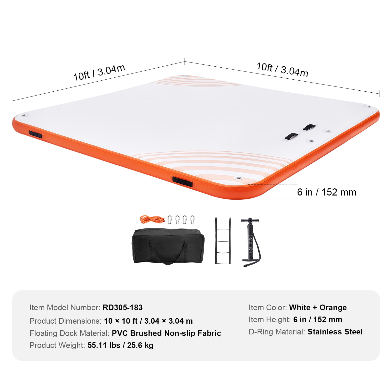 KFFKFF Inflatable Dock, 10x10FT Water Float Mat, Includes Carry Bag & Ladder, Non-Slip Surface, Ideal for Pool, Beach, and Ocean