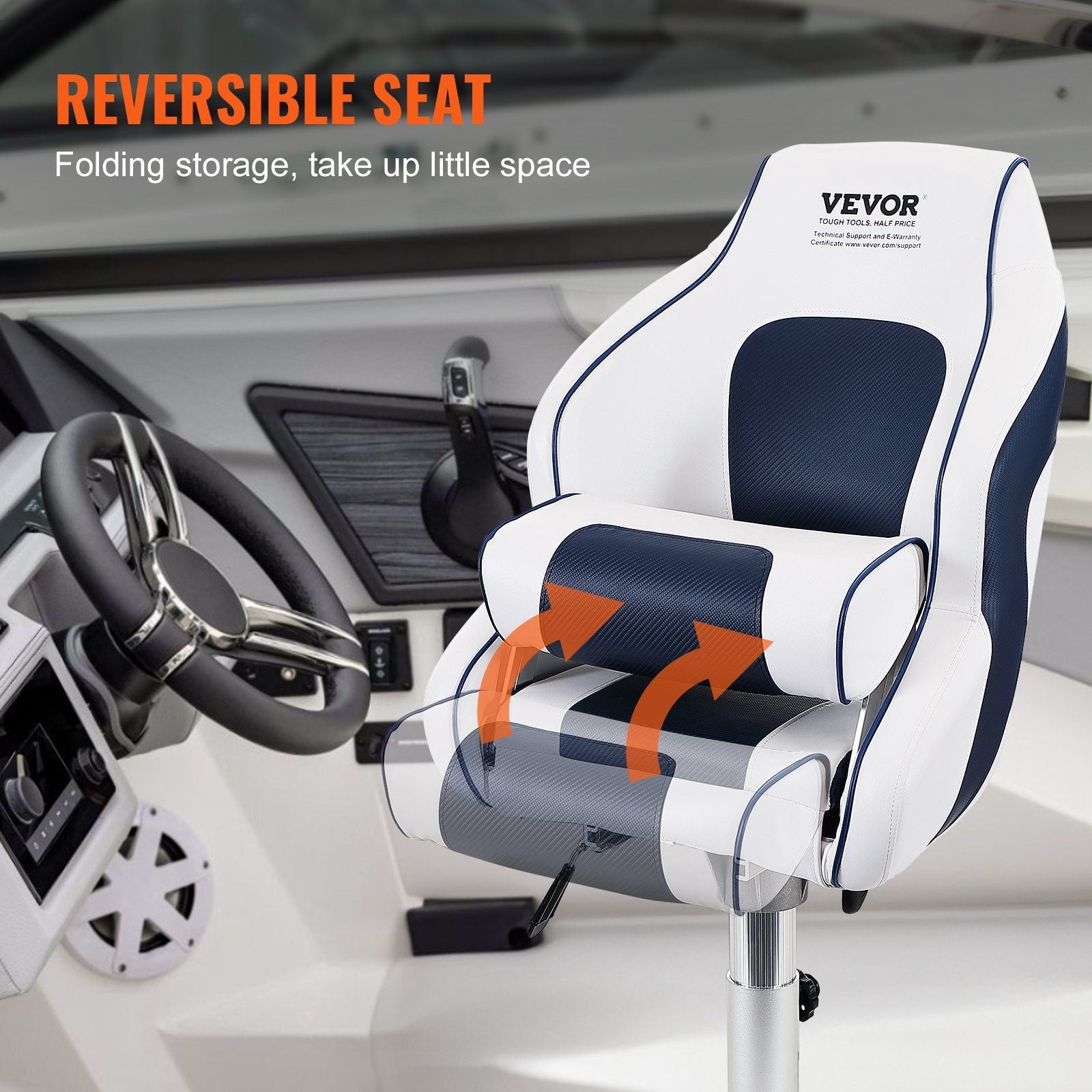 Captain Bucket Seat Boat Seat, Flip Up Boat Seat, with Thickened Sponge Padding, Flip-up Bolster Boat Captain Chair for Fishing Boat, Sightseeing Boat, Speedboat, Canoe, 1-Piece
