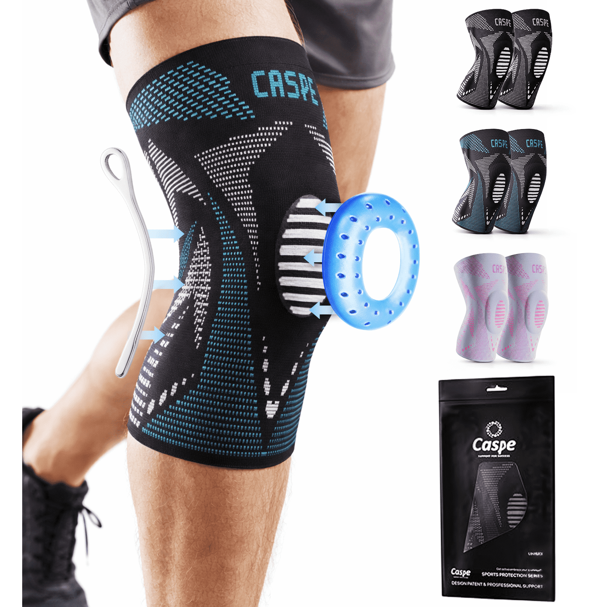 Caspe Knee Brace with Patella Gel Pad & Side Stabilizers, Compression Knee Sleeve for Men & Women, 1 Pack, Blue