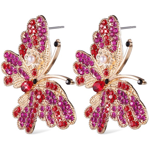 LOLIPPYY 1 Pair Holiday Earrings Purple Alloy Fashionable Butterfly Jewelry For Women Christmas