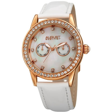 Watch Crystal Box - Women's Swarovski Crystal Multifunction Leather Rose-Tone/White Strap Watch with Watch Box