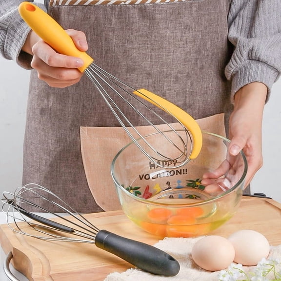 2-in-1 Stainless Steel Whisk With Silicone Scraper,Ergonomic Handle Manual Whisk For Egg Cream Batter Mixing,Egg Beater for Cooking,Blending,Whisking,Beating,Frothing and Stirring