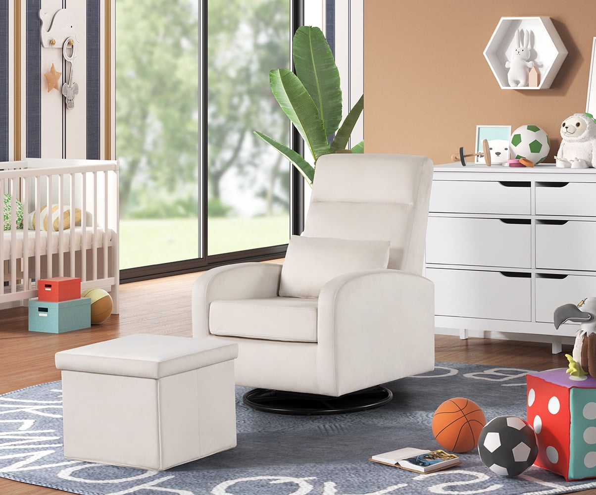 Angel Line Sonia Upholstered Swivel Glider w/ Storage Ottoman, Cream