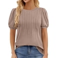 thumbnail image 2 of Yellow Women's Short Sleeve T-shirt, Womens Tops Puff Short Sleeve T Shirts Pleated Business Casual Summer Fashion Blouses Trendy Basic Comfy Clothes,Women's Short sleeve T-shirt S, 2 of 4