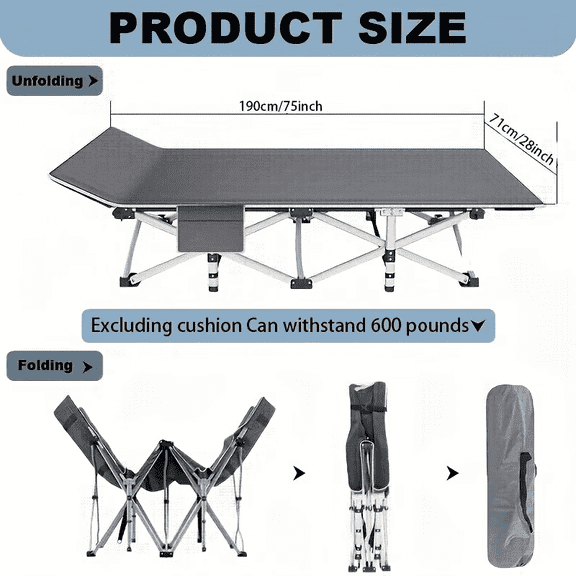 Camping Cot for Adults with 2 Sided Mattress - 75" x 28" Cot, 1200D Oxford Portable Cot Bed with Carry Bag for Camp Travel Guest