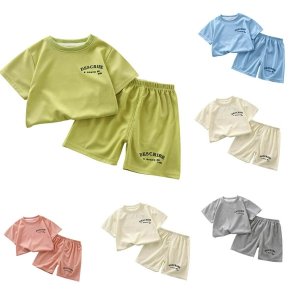 Ahuyic Summer Boys Girls 2 Piece Outfits,Toddler Kids Casual Clothing Set,Toddler Kids Girls Boys' Casual Short Sleeve Shorts Casual Loungewear Thin Home Clothing Two Piece Set,Blue,3 Years