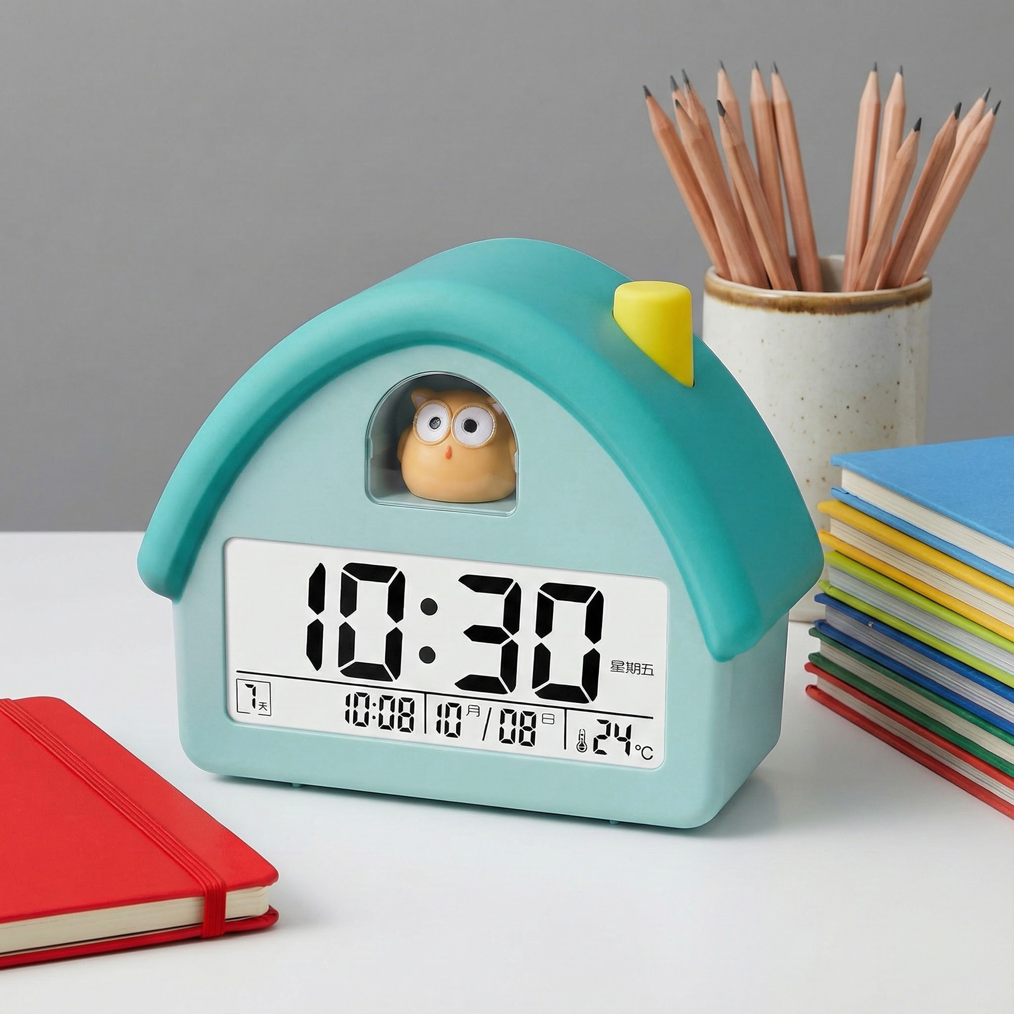 Unique Bargains House-Shaped Alarm Clock Blue Owl 4.3"L x 2.4"W x 5.0"H