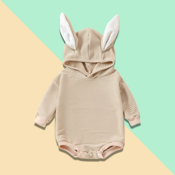 Toddler Girl Easter Outfit Cute Bunny Ear Hoodie Romper Newborn Infant Romper 6-12 Months
