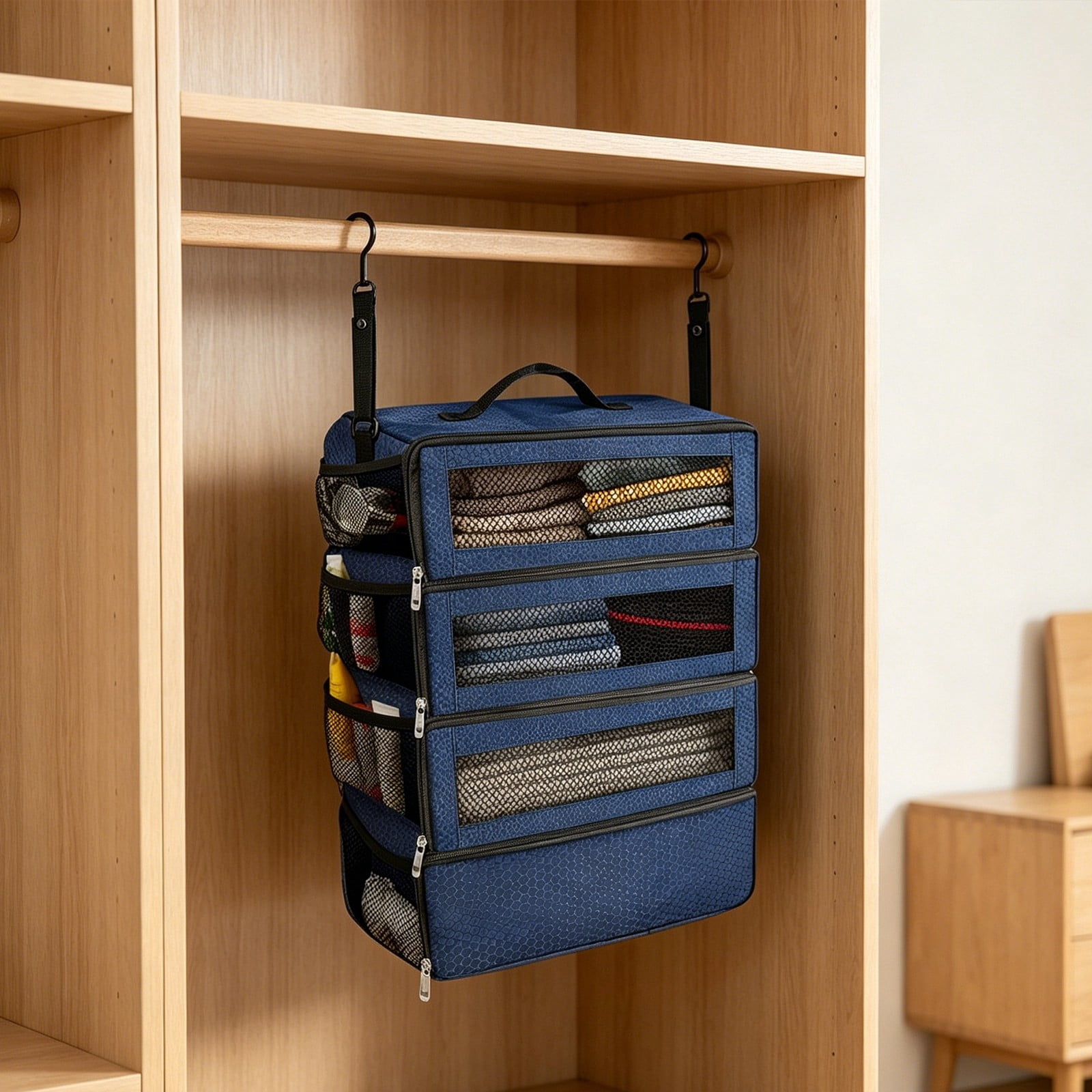 Suitcase Organizer 19.8 Inch Hanging Shelves, Travel Luggage Organizer Portable Packing Cube Closet, Collapsible Travel Organizer for Carry-on Suitcase & Hotel Storage
