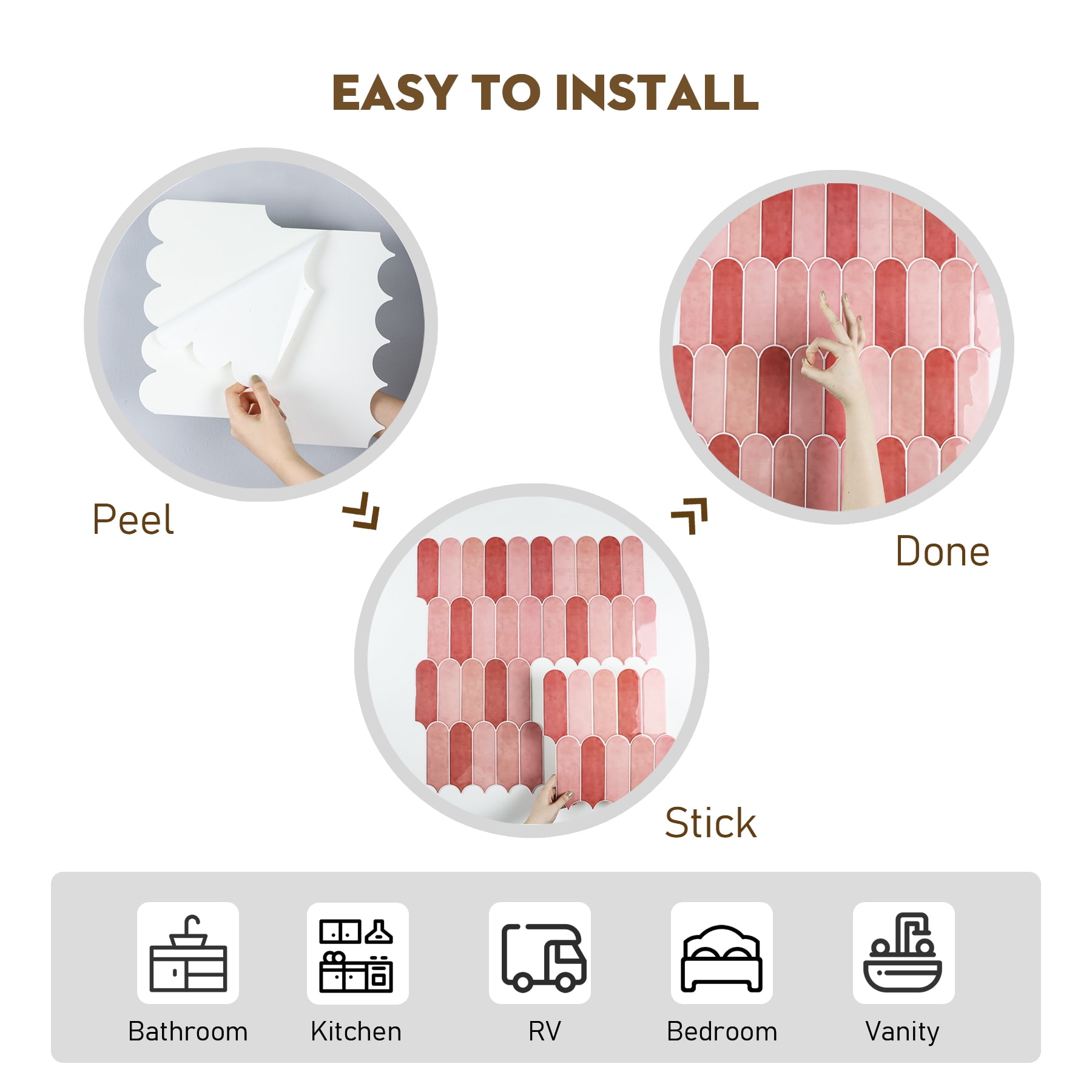 HOMEART 10-Sheet Peel and Stick Backsplash Tile, Pink Backsplash Self Adhesive Wall Tiles Stick on Backsplash for Kitchen Bathroom