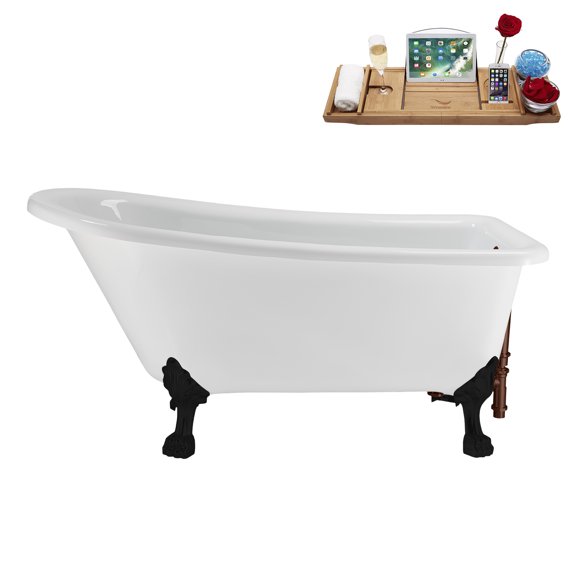 58" Streamline N4860BL-ORB Soaking Clawfoot Tub and Tray With External Drain in Matte Oil Rubbed Bronze and Matte Black Clawfeet