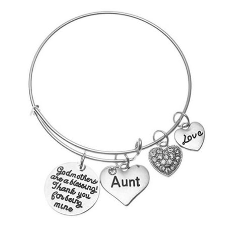 Aunt Godmother Charm Bangle Bracelet- Baptism Godmother Gifts- Godmother Jewelry for (Best Baptism Gifts From Godmother)