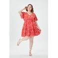 thumbnail image 2 of CASSIE LIZ Plus Size Women's Dress 2X Tunic Polka Dot V Neck Dress Wine Red Short Sleeves Ruffle Hem Dress Casual Loose Fits Dress For Summer 2XL 18W 20W, 2 of 6