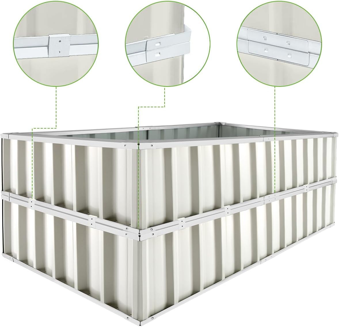KING BIRD Raised Garden Bed 68''x36''x12'' x2 Packs, Galvanized Steel Metal Outdoor Planter Kit Box for Vegetables, Flowers, Fruits, Herbs, with 16pcs T-Type Tags & 2 Pairs of Gloves, Ivory