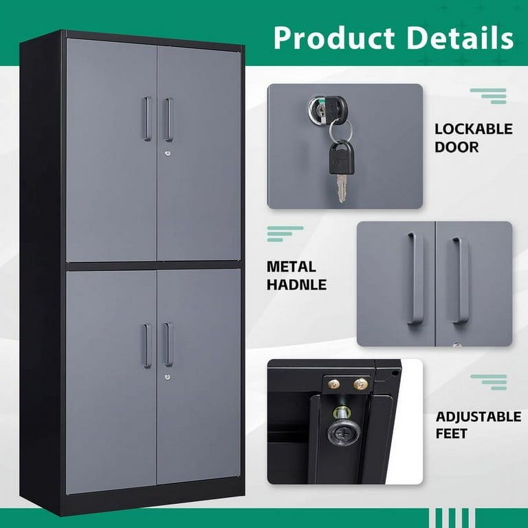 MIIIKO Metal Storage Cabinets with Lock Door and Shelves