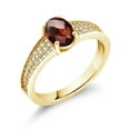 thumbnail image 2 of Gem Stone King 18K Yellow Gold Plated Silver Red Garnet Engagement Ring for Women (2.01 Cttw, Oval Checkerboard 8X6MM, Gemstone January Birthstone, Size 5), 2 of 4