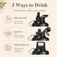 thumbnail image 2 of TINANA 64 oz Half Gallon Insulated Water Bottle with 3 Lids, Stainless Steel Wide Mouth Jug with Paracord Handle, Black, 2 of 6