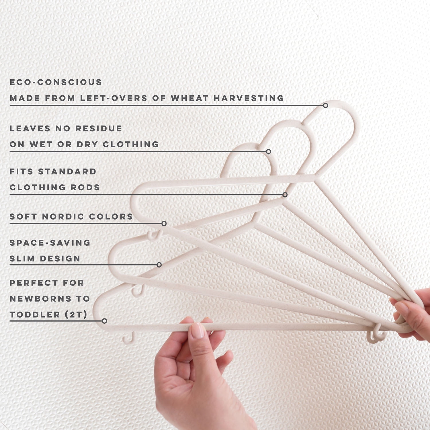 3 Sprouts Baby Wheat Straw Plastic Clothes Hangers - Pack of 30 - Speckled Beige