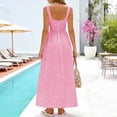 thumbnail image 4 of Efsteb Women's Square Neck Maxi Dress Smocked Waist Sleeveless Summer Beach Casual Fitted Plaid Checkered Long Dress (Pink,M), 4 of 6