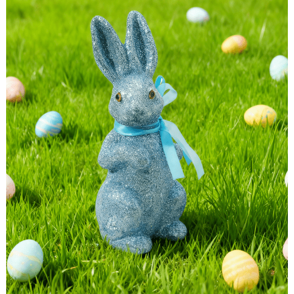 Glitter Easter Bunny Figurine, Glitter Foam Standing Rabbit Statue Ornaments, Easter Decorations for Table Shelf Garden Yard, Home Office Spring Party Favors Miniatures Rabbit Figurine