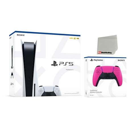 Sony Playstation 5 Disc Version (Sony PS5 Disc) with Extra Controller - Nova Pink Bundle with Microfiber Cleaning Cloth