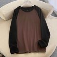 thumbnail image 2 of Women's Color Block Sweatshirts Dressy Crewneck Long Sleeve Pullover Boyfriend Style Tops Casual Fall Outfits Brown L, 2 of 5