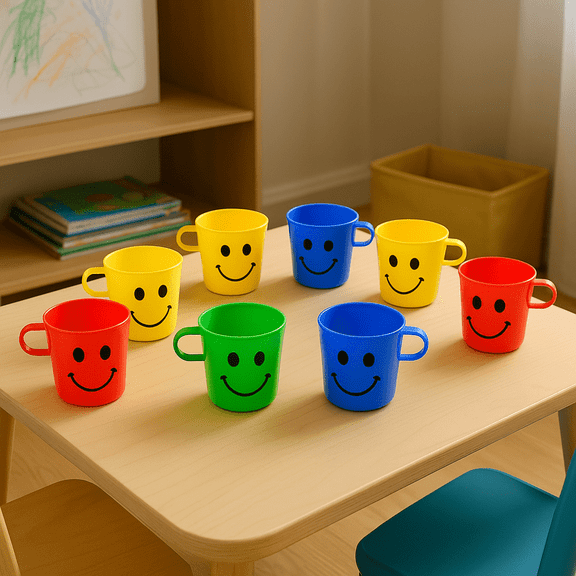 8-Pack Colorful Plastic Smiley Face Cups – BPA-Free 8 oz Reusable Drinkware for Parties & Everyday Use – Dependable Industries