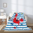 thumbnail image 2 of Fuzoiu Red Funny Crab on Blue Stripe Print Flannel Throw Blanket,Light Weight Warm Decorative,Throw Blanket Cover for Sofa, Couch, Bedroom,Travel-, 2 of 6