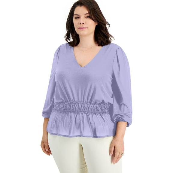 INC International Concepts Plus Size Mesh Peplum Top Light Amethyst 4X