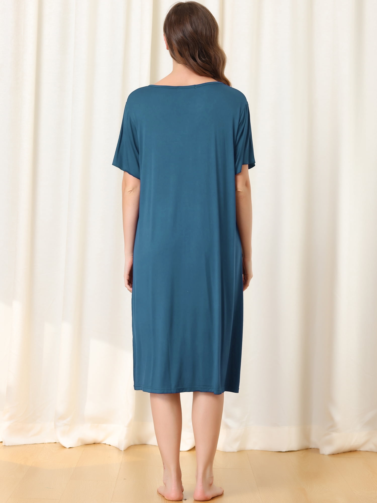 Unique Bargains Womens Modal Nightshirt Soft Button Down Short Sleeve Nightgown