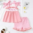 thumbnail image 6 of eileial Baby Girl Summer Outfits Plaid Tie-Up Straps Sleeveless Tank Tops Layered Bloomers Shorts Boutique Clothing Set,Pink 6-12, 6 of 6