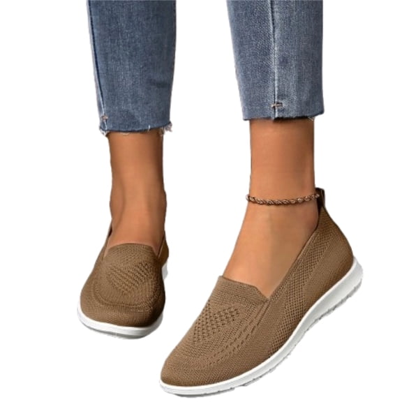 Womens Breathable Knitted Mesh Slip on Walking Shoes Comfortable Summer Casual Orthopedic Lightweight Mesh Non Slip Flat Sneakers,Camel#40