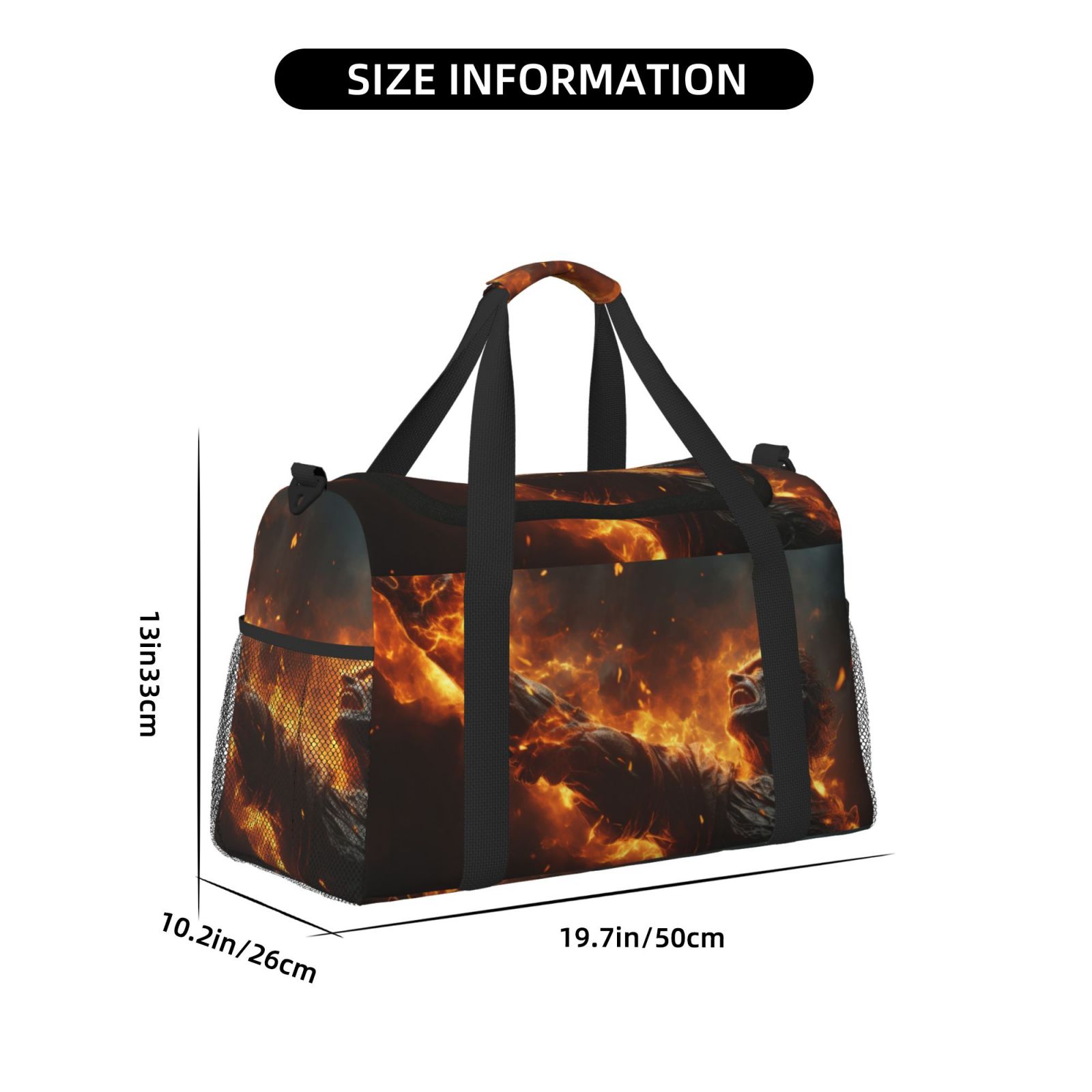 Fuzoiu Cool Fire Man Print Travel Duffle Bag,Carry On Tote Bags,Duffel Bag,Sport Gym Bag, Hospital Bag for Labor and Delivery, Overnight Bag,Luggage Bag