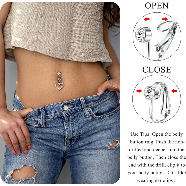 Fake Belly Ring For Women Faux Belly Button Piercing Clip on Belly