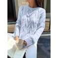 thumbnail image 6 of Women Long Sleeve Sweater Fall Ribbed Knit Pullover Loose Crewneck Cable Sweater Jumper Tops Blue S, 6 of 7
