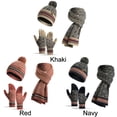 thumbnail image 3 of Soft Fashion Touchscreen Cycling Equipment Thick Warm Fleece Lining Wool Shawl Full Finger Mitten Suit Scarf Hats Gloves Set Knitted Cap RED, 3 of 8