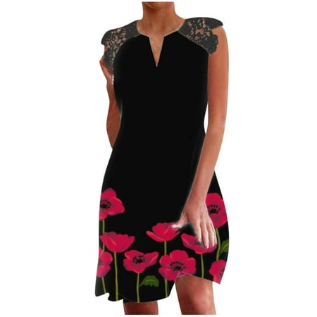 

Red Dresses for Women Plus Size Dress for Women Women’s Summer Casual V-Neck Sleeveless Lace Slimming Printed Dress Summer Savings Clearance 2022 Dress Pants Women Midi Dresses for Women Black M