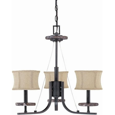 Nuvo 60/1441 Madison Chandeliers 22in Ledgestone Carmel Fabric shades 3-light