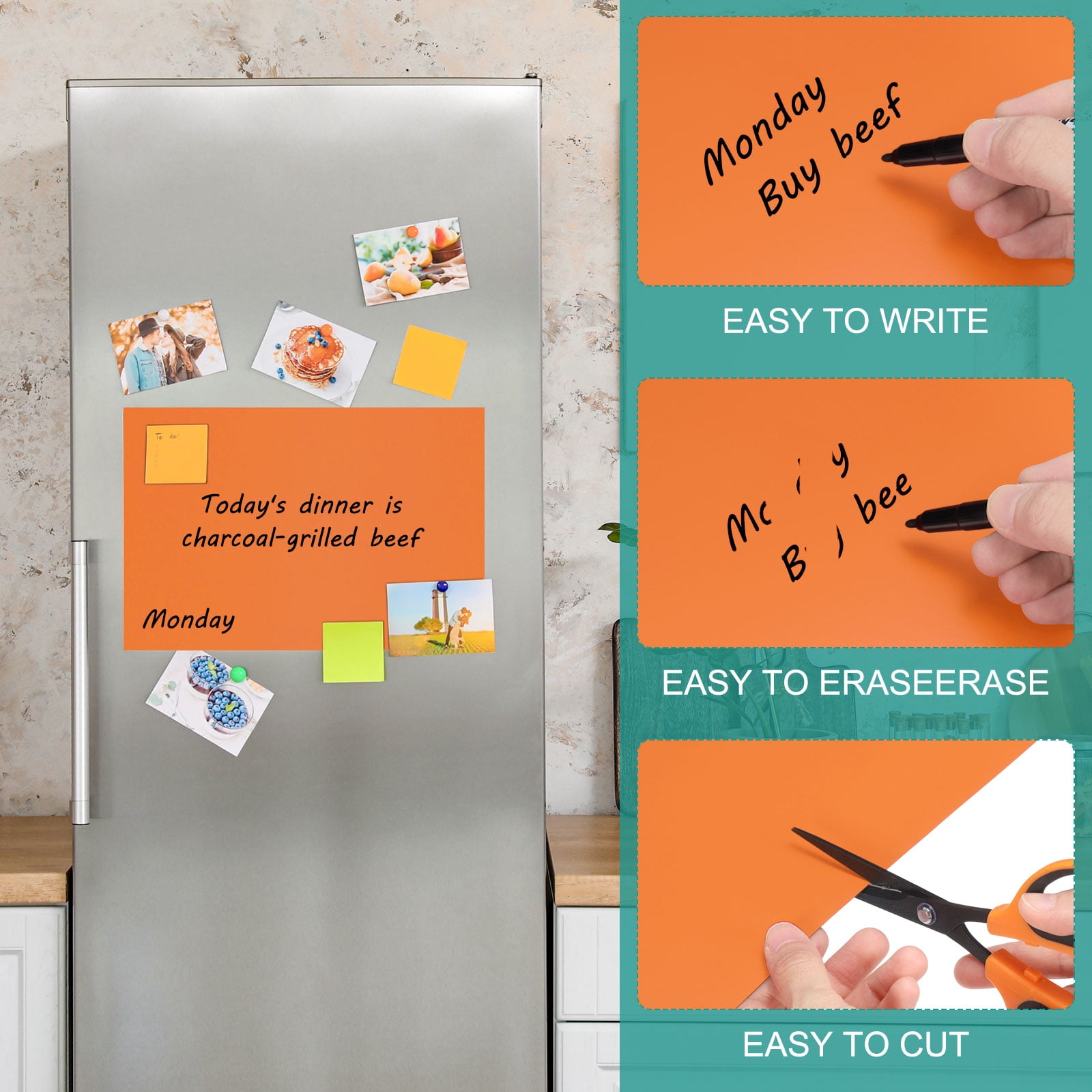 Uxcell Magnetic Dry Erase Board Sheet for Fridge, 6 Pcs 12 x 8 Inch Erasable Refrigerator Whiteboard for Kitchen for Home Kitchen Organizer Planner Office Storage, Orange (0.6mm)