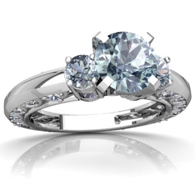 Aquamarine Art Deco Ring in 14K White Gold by