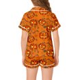 thumbnail image 3 of CONZONE Halloween Pajamas for Girls Pumpkin Pjs Set Hallowmas Jammies Short Sleeve Button Down Shirts Shorts 2 Piece Sleepwear Loungewear for Kids, 3 of 7