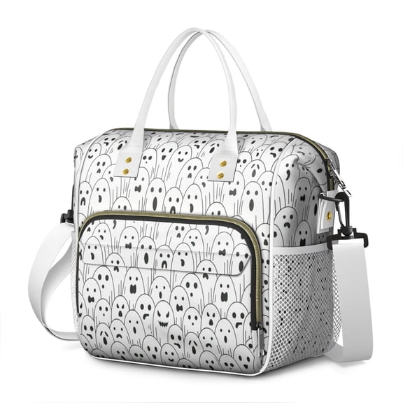 Black and White Halloween Ghosts Womens Lunch Box for Work,Insulated Large Lunch Bag for Tween and Teen,Loncheras Para Mujer,Leakproof Adult Lunch Bag for Work,Beach,Travel,Picnic,Camping