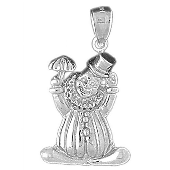 14K White Gold Clown Pendant - 28 mm