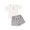 thumbnail image 2 of Baby  2 Piece Solid Color Short-Sleeved Top + Striped Printed Shorts Outfits Set, 2 of 5