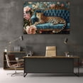 thumbnail image 5 of Mudket Vintage Leopard on Dark Teal Sofa with Peony Flowers Framed Canvas Wall Art, Elegant Animal Wall Art for Living Room, Home Office, Bedroom Decor, Ready to Hang-20"L x 16"W, 5 of 10