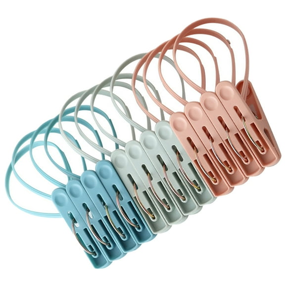 UPOUART 12Pcs Windproof Clothing Clips with Rope for Clothesline Multipurpose Household Use