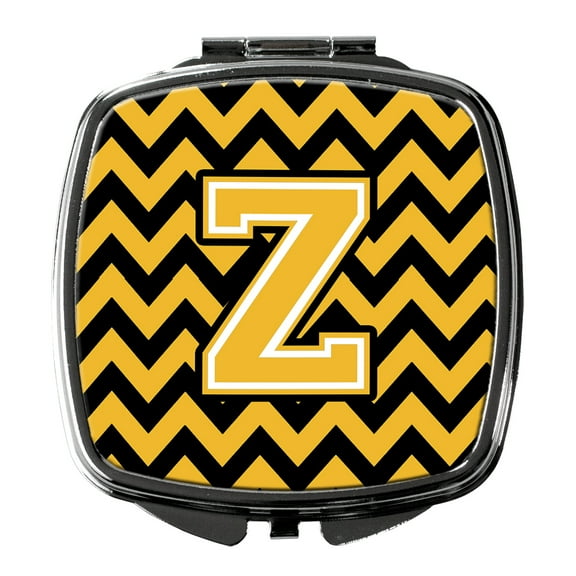 Letter Z Chevron Black and Gold Compact Mirror