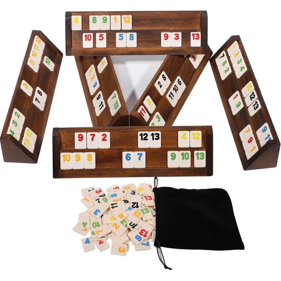 Grhonior Rummy Cube Game Large Luxury Set with 6 Wooden Racks and 160 Tiles, 6 Player Edition, 1-Count