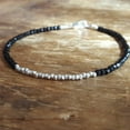 thumbnail image 2 of Black Spinel 2.5-3mm Rondelle Shape Faceted Cut Beads 7 inch Silver Plated Clasp Bracelet for men, women, unisex. Link Chain Stacking Bracelet.|LINK_01142, 2 of 4