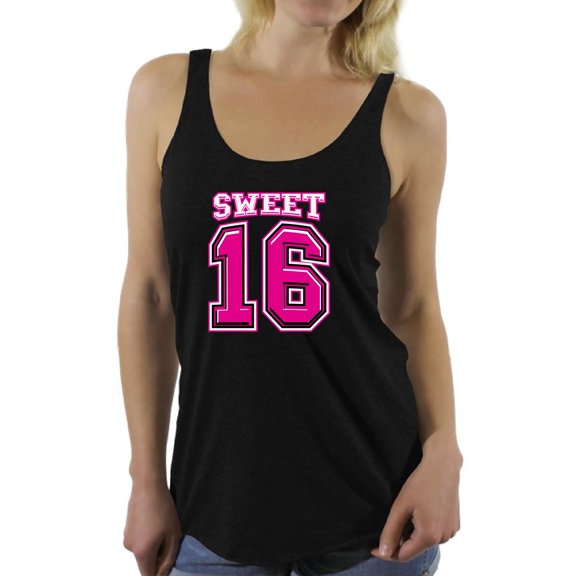 Awkward Styles Sweet Sixteen Birthday Racerback Tank Top for Ladies Cute 16th Birthday Party Tank My Super Sweet Sixteen Cute Birthday Party Tank Top